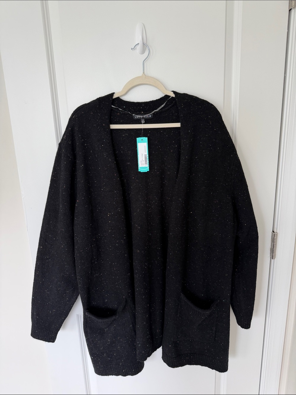 Open-Front Black Speckled Women’s Cardigan
